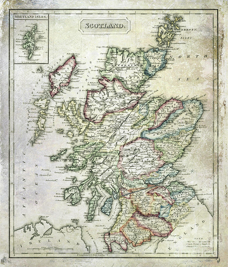 Vintage Map of Scotland Photograph by Jon Neidert