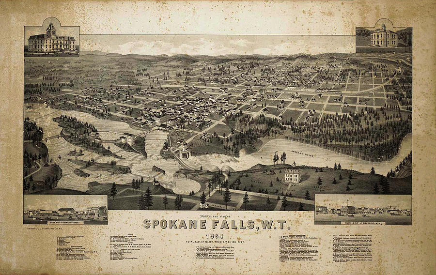 Vintage Map Of Spokane Falls Photograph