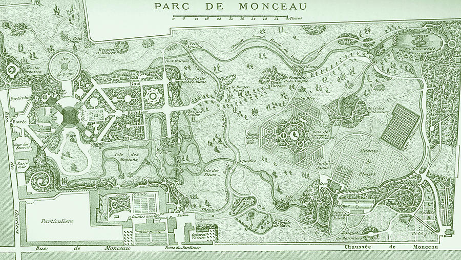 Vintage Map of the Parc de Monceau, Paris Drawing by French School