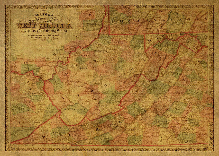 Vintage Mixed Media - Vintage Map of West Virginia 1865 by Design Turnpike