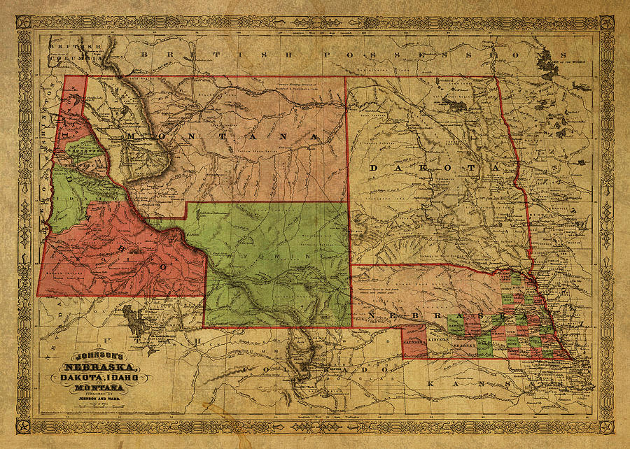 Vintage Mixed Media - Vintage Map of Western States USA 1866  by Design Turnpike