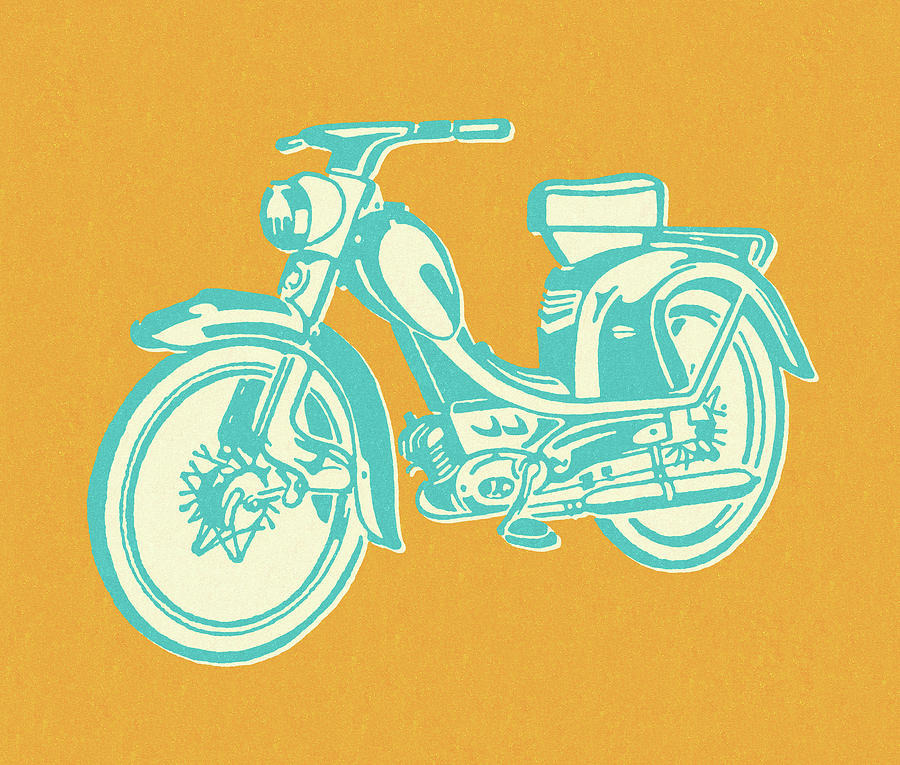 Transportation Drawing - Vintage Moped by CSA Images