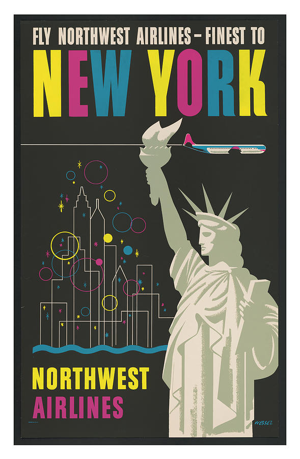 Vintage New York Northwest Airlines Travel Poster Photograph