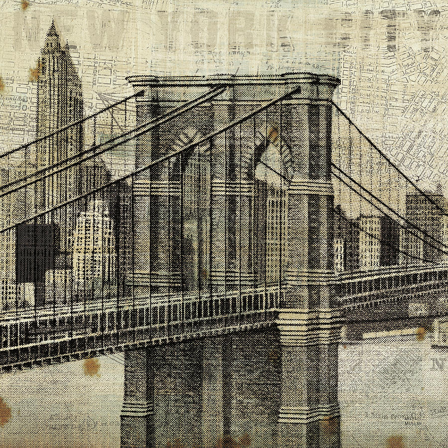 Vintage Ny Brooklyn Bridge Skyline II Painting by Michael Mullan - Fine ...