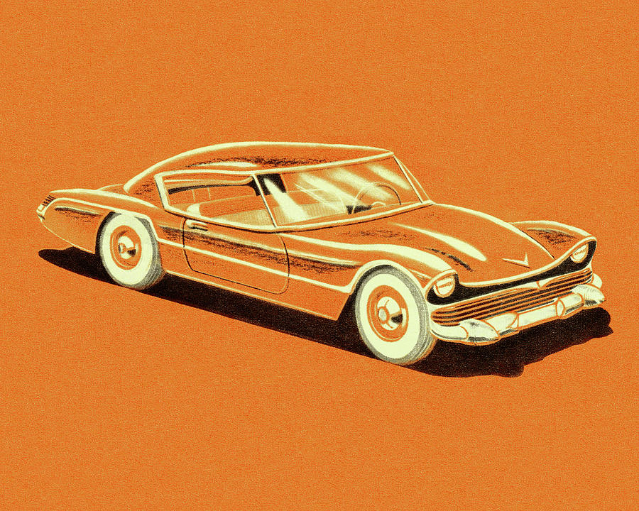 Transportation Drawing - Vintage Orange Car by CSA Images