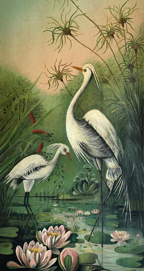 Vintage Painting of Egrets Painting by Marilyn Hunt