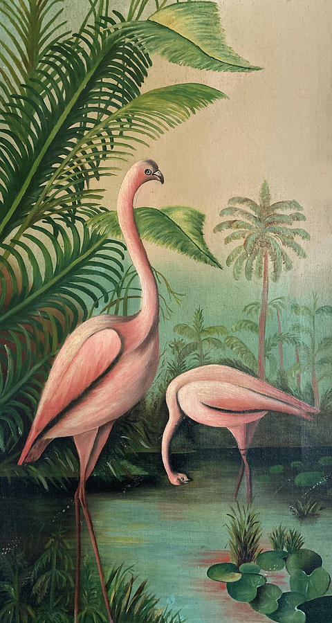 Vintage Painting Pink Flamingos Painting by Marilyn Hunt