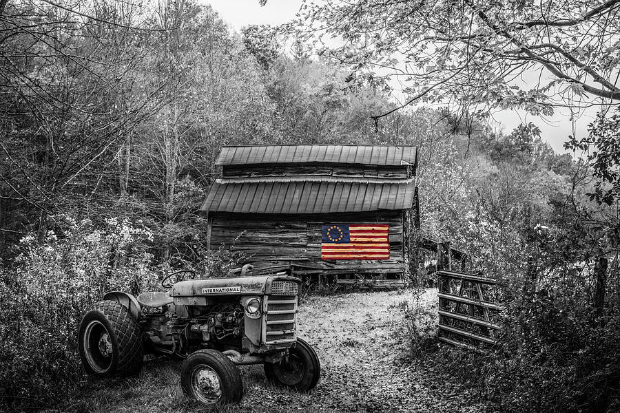 Vintage Patriotism Black and White with Color Selected Americana Photograph by Debra and Dave Vanderlaan