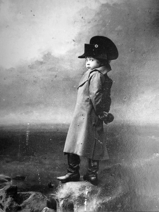 Vintage photo print antique photograph black and white photography boy child children posing as Napo Painting by Celestial Images