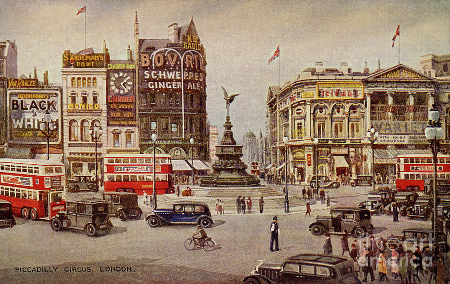 Vintage Piccadilly Circus London Drawing by Heidi De Leeuw - Fine 