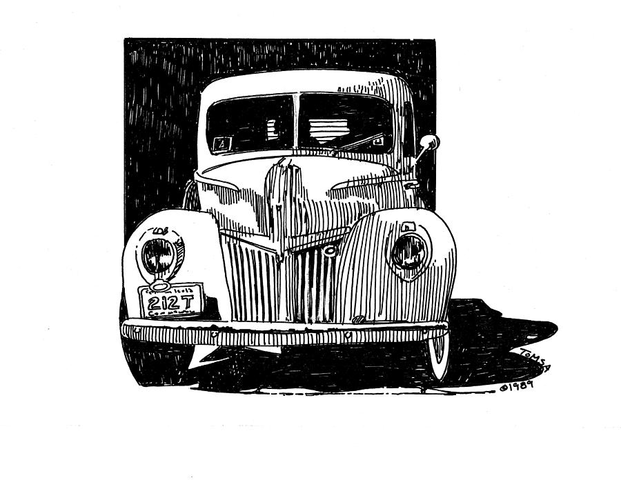 Vintage Pickup Truck Drawing by Bill Tomsa