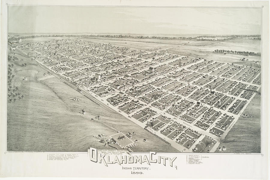 Vintage Pictorial Map Of Oklahoma City - 1890 Drawing