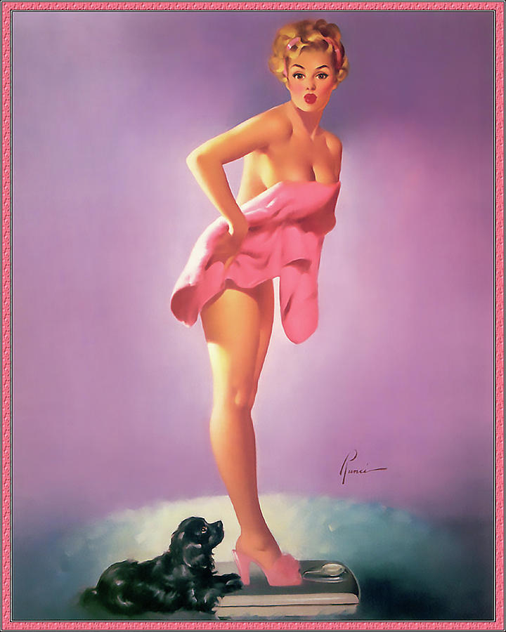vintage-pin-up-girl-pink-towel-cute-sexy-wall-art-by-italian-american-artist-francis-neal