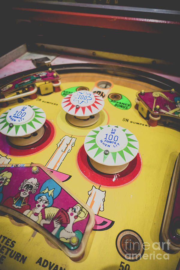 Vintage Pinball Playfield Yellow Photograph by Edward Fielding