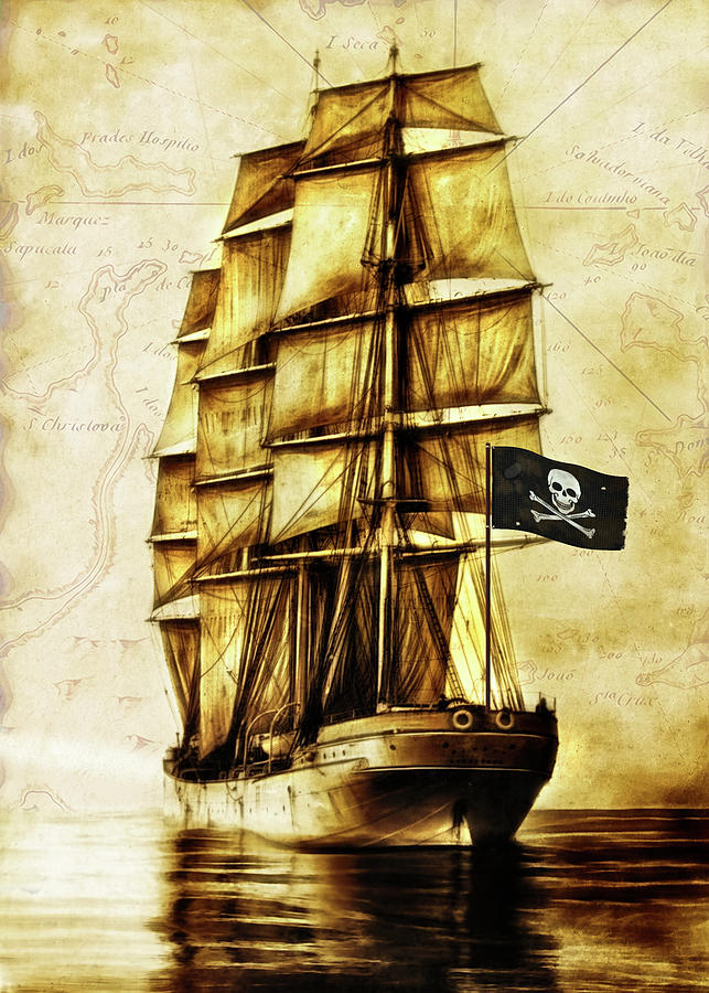 Vintage Pirate Ship Digital Art by Doreen Erhardt