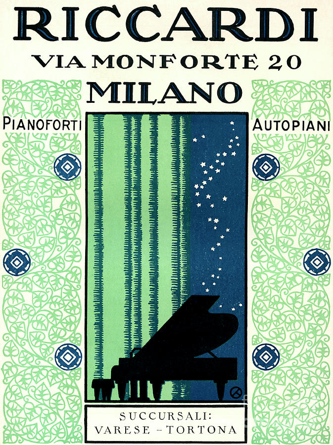 Vintage poster Advertising Riccardi pianos, 1928 Painting by Italian School