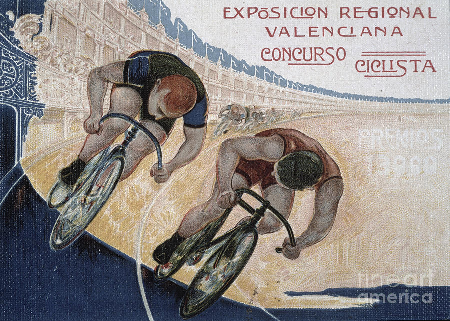 Vintage Poster For The Valencian Regional Exposition Cycling Contest, 1909 Painting by European School