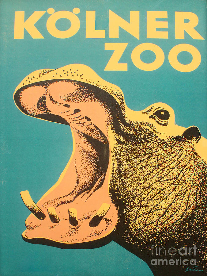 Vintage Poster Zoo Hippopotamus Painting by Mindy Sommers