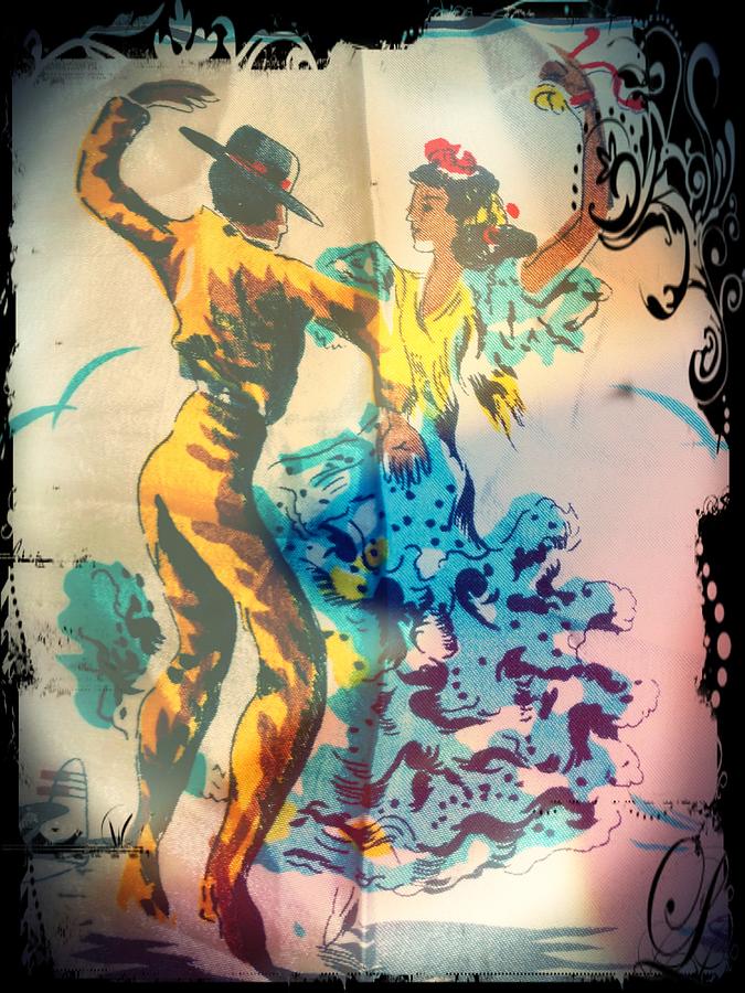 Vintage print silk scarf Gibraltar Apache dancers Digital Art by Scott S Baker