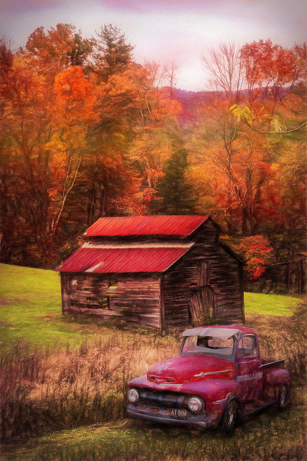 Vintage Red Ford Oil Painting Photograph by Debra and Dave Vanderlaan