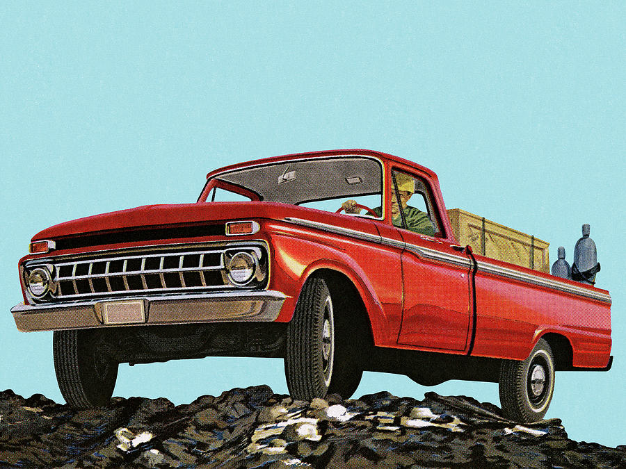 Transportation Drawing - Vintage Red Pickup Truck by CSA Images