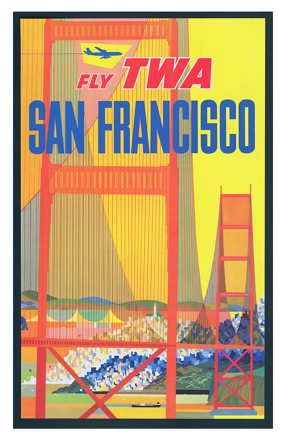 Los Angeles California TWA 1955 Vintage Style Airline Travel Poster 24x36