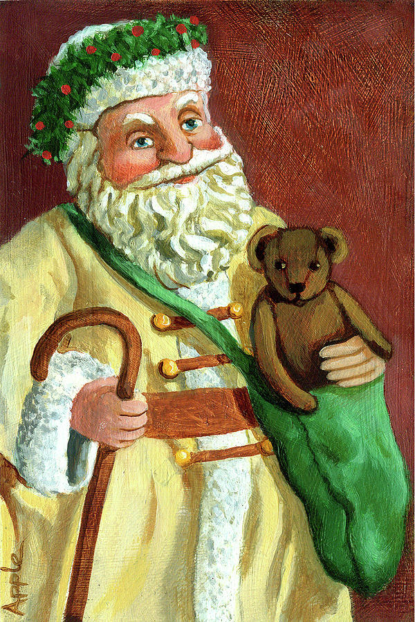 Vintage Santa Painting by Linda Apple
