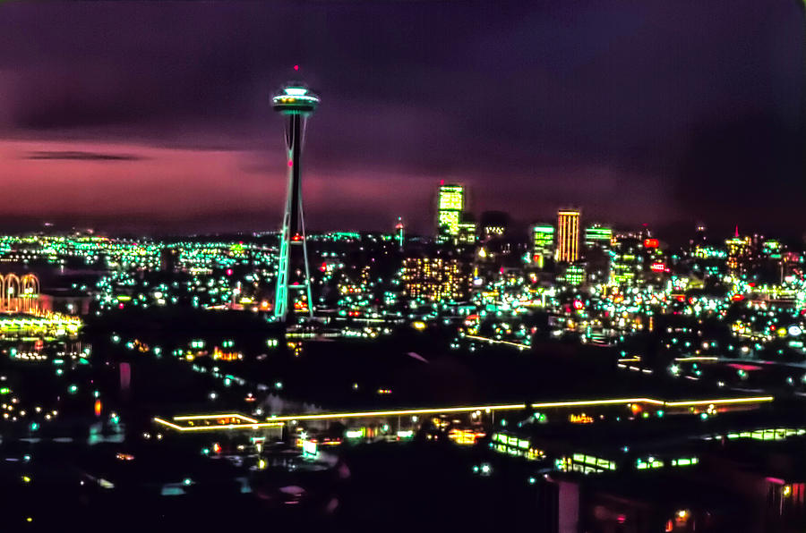 Vintage Seattle nightscape Photograph by Cathy Anderson