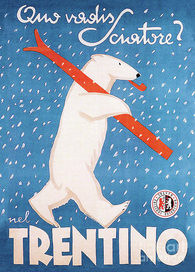 Ski Italy Painting - Vintage Ski Bear Winter Sport Poster by Tina Lavoie