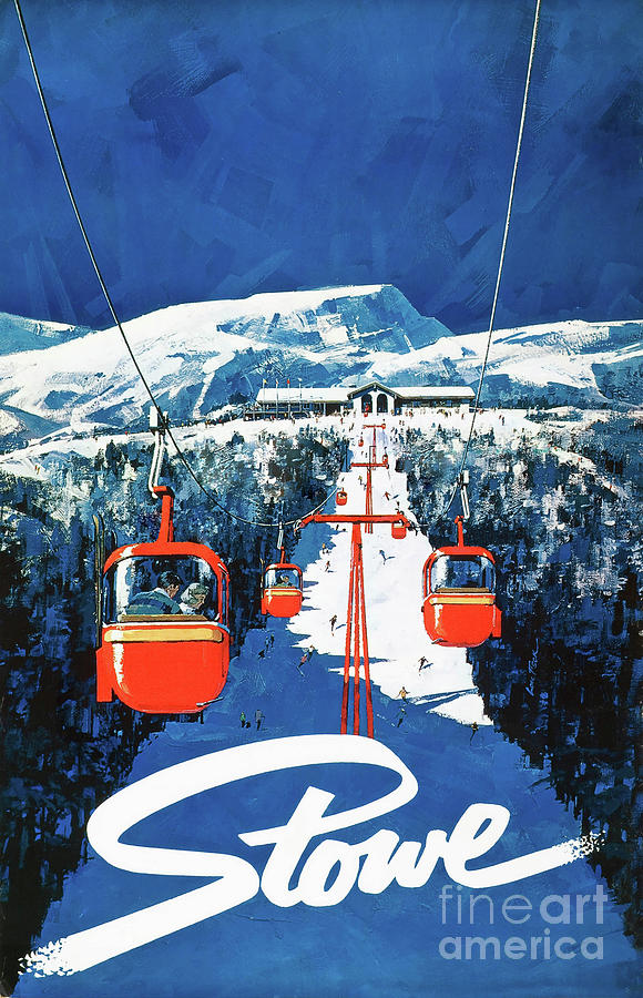 Vintage Ski Poster Vermont Painting by Mindy Sommers