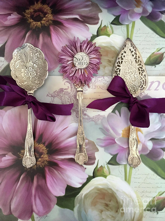 Vintage Spoons Flatware Lavender Purple Pink Floral Spoon Kitchen Wall Decor Photograph by Kathy Fornal