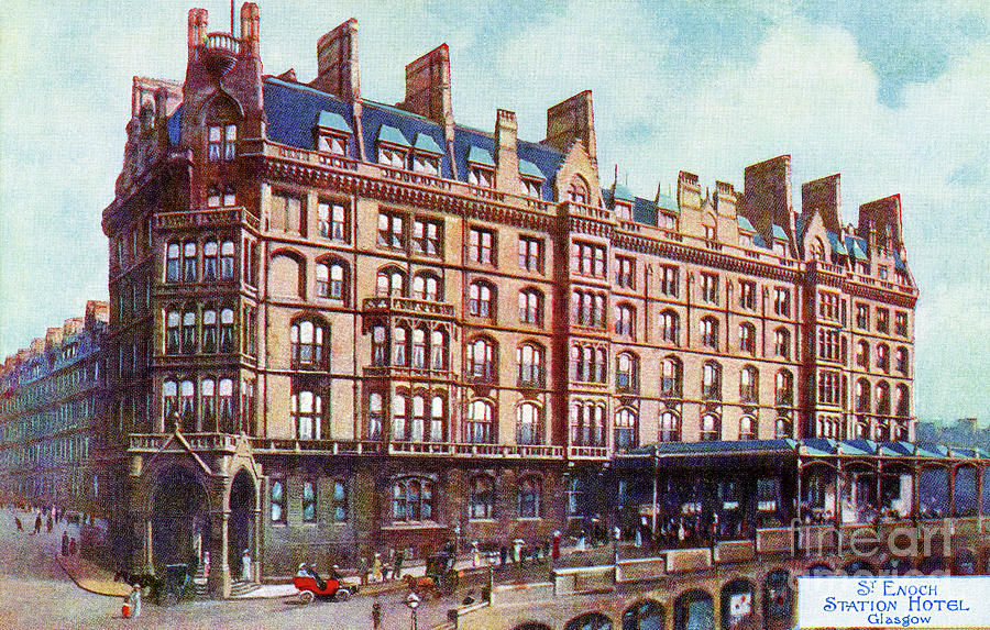 Vintage St Enoch railway station hotel Glasgow Drawing by Heidi De Leeuw