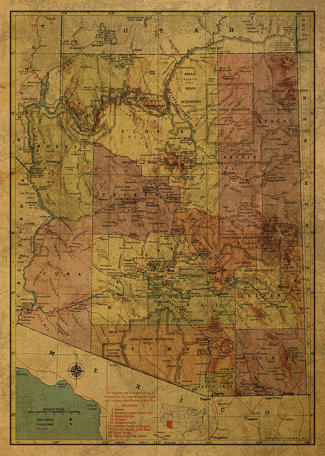 Vintage State Map Arizona 1958 Atlas Mixed Media by Design Turnpike ...