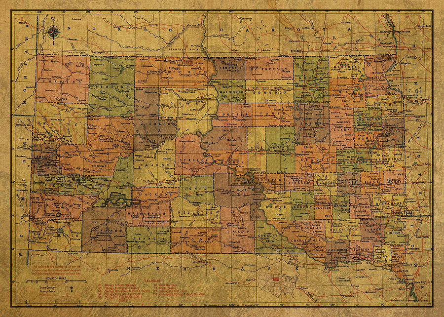 Vintage Mixed Media -  Vintage State Map South Dakota 1958 Atlas by Design Turnpike
