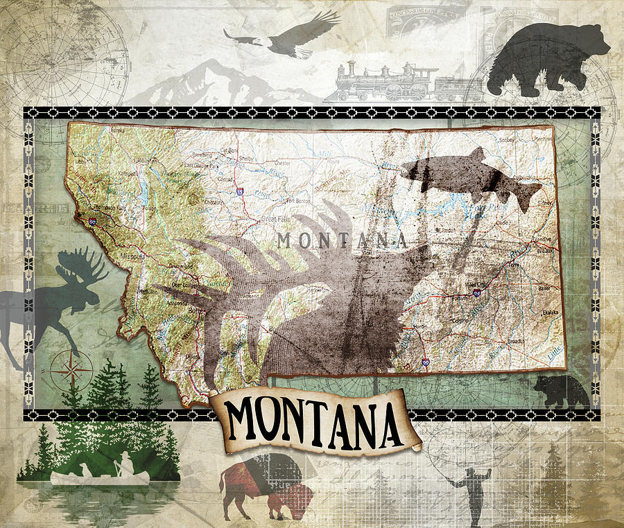 Montana Map Mixed Media - Vintage State Montana by Lightboxjournal