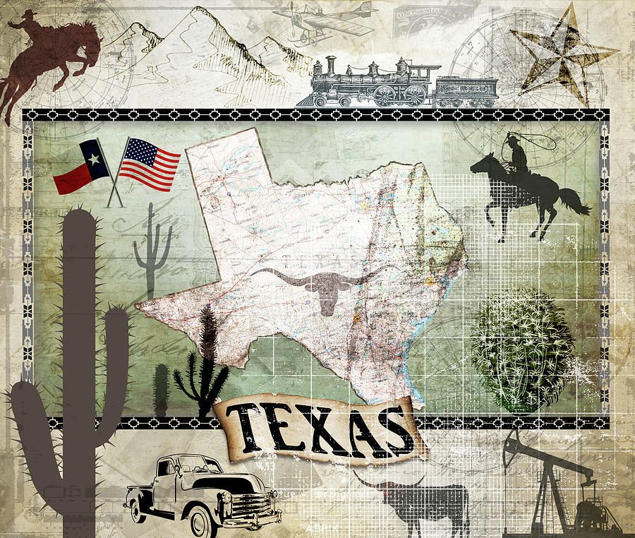 Texas Map Mixed Media - Vintage State Texas by Lightboxjournal