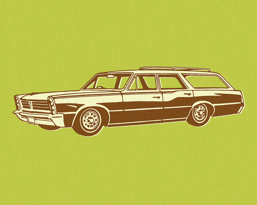 Transportation Drawing - Vintage Station Wagon on Green Background by CSA Images