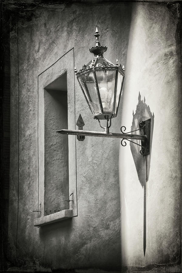 Vintage Street Lamp and Window Geneva Switzerland Black and White Photograph by Carol Japp