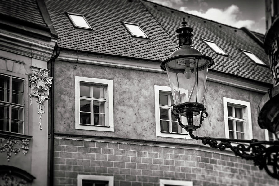 Vintage Street Lamp Bratislava Slovakia Black and White Photograph by Carol Japp