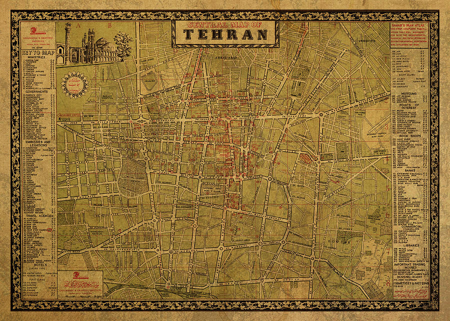 Vintage Street Map of Tehran Iran 1964 Mixed Media by Design Turnpike