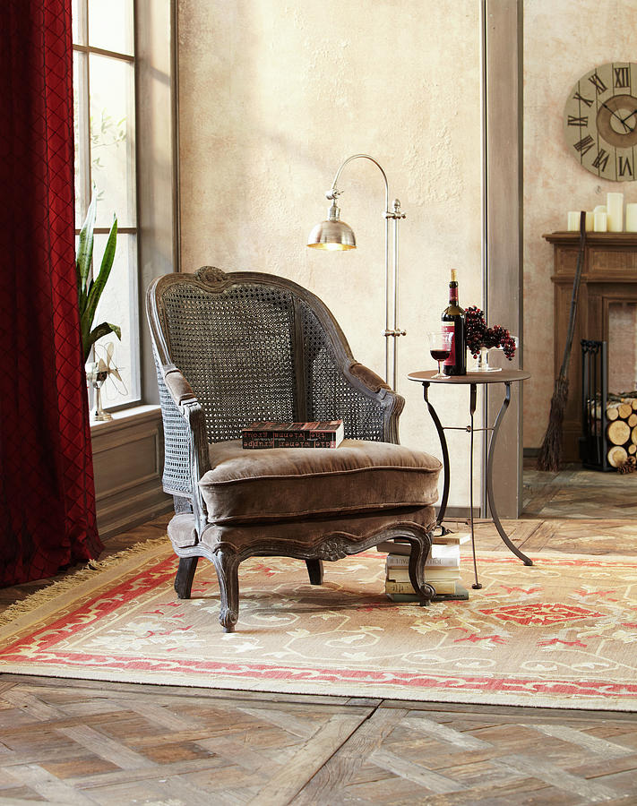 Vintage-style Armchair With Viennese Cane Backrest In Living Room Photograph by Werner Krauss