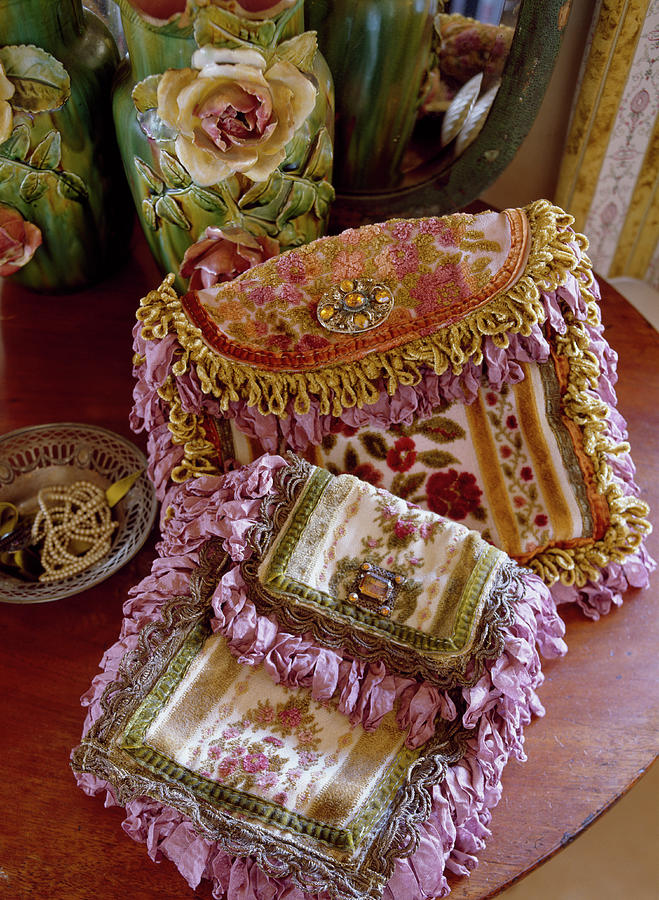 Vintage-style Bags Made From Old Velvet, Ruffles And Fringes Photograph by Brian Harrison