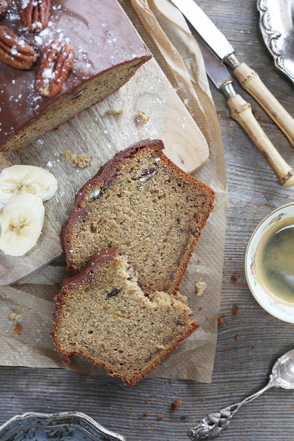 Vintage Style Banana Bread With Pecan And Chocolate On Top Photograph by Dorota Ryniewicz