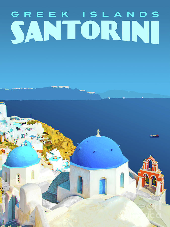 Vintage Style Santorini Greece Travel Poster Digital Art
