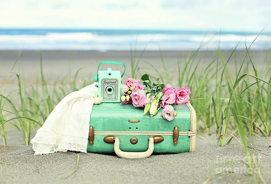Vintage Suitcase With Flowers Photograph
