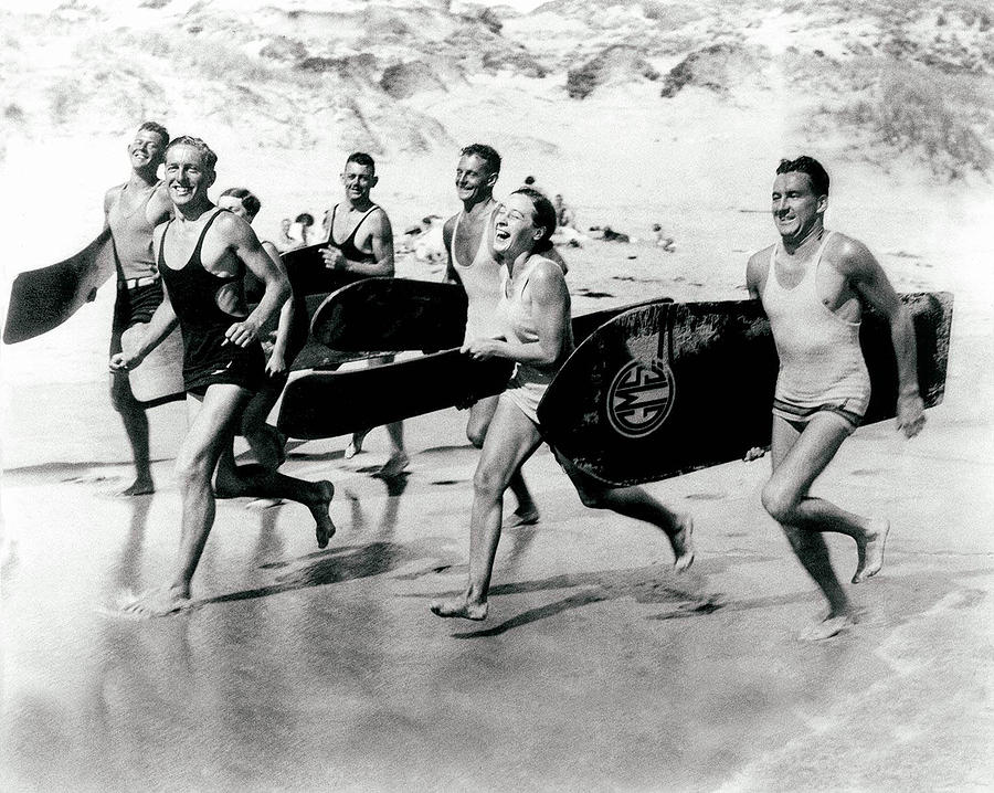 Vintage Art Surfing Surf Boards Print Canvas Beach Photo Black White Large 