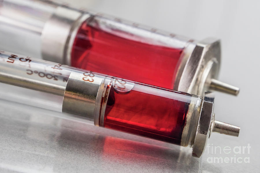 Vintage Syringes Containing Red Liquid Photograph by Digicomphoto/science Photo Library