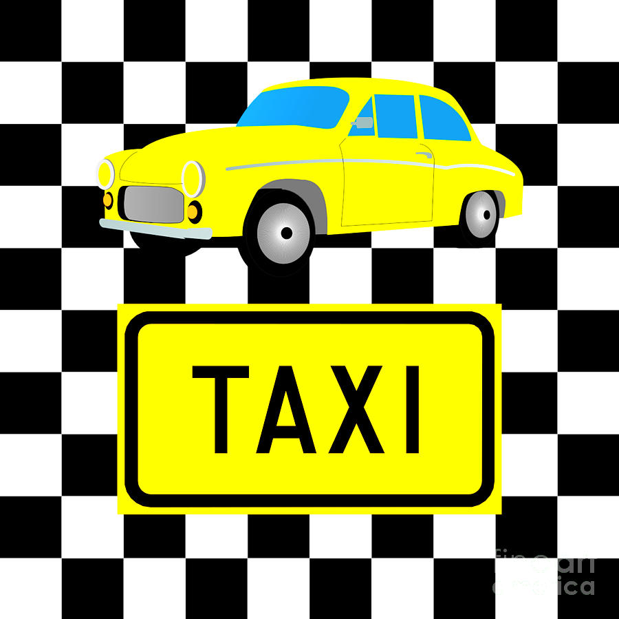 Vintage Taxicab Graphics Sign with Black and White Checkerboard Digital ...