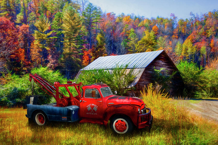 Vintage Towing in Autumn Colors Painting Photograph by Debra and Dave Vanderlaan