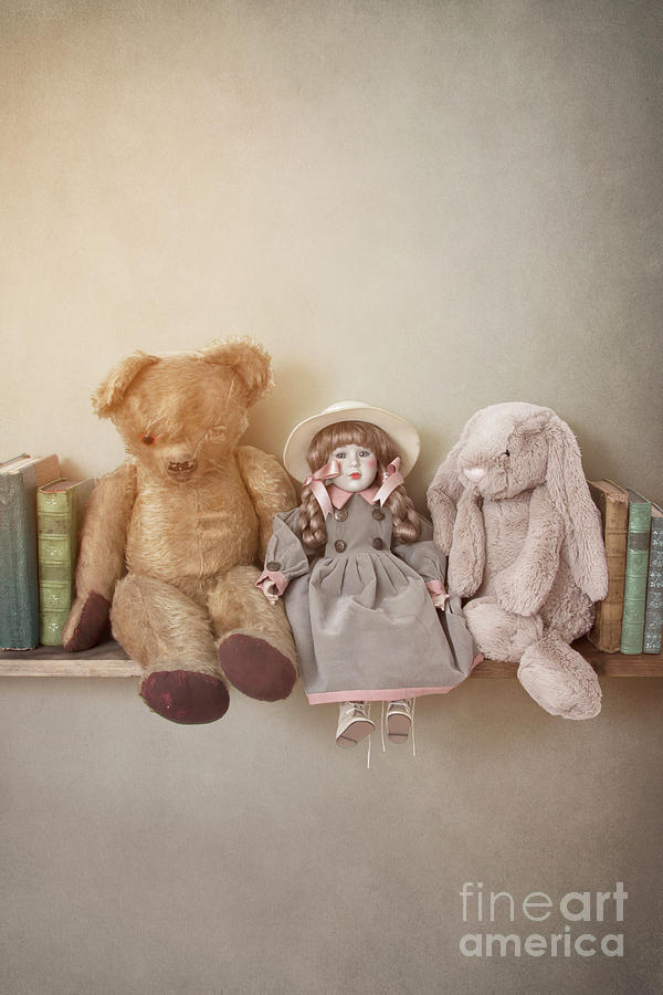 Vintage Toys On A Book Shelf Photograph by Ethiriel Photography